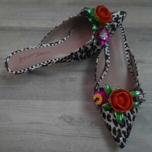 Betsey Johnson Leopard Heels with Colorful Floral Accents